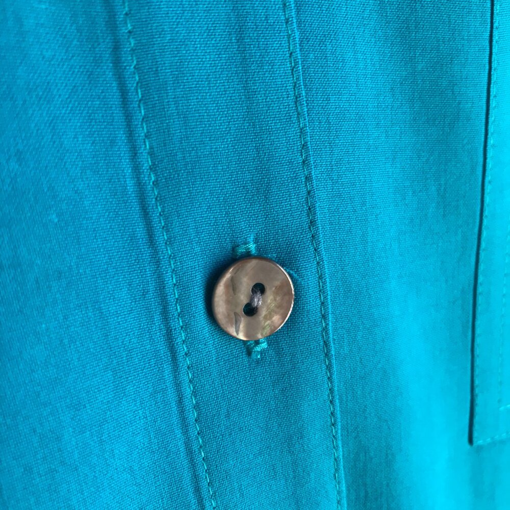 Valerie Stevens Petite Pure Silk Turquoise Blouse - Size PM - Picture 8 of 14